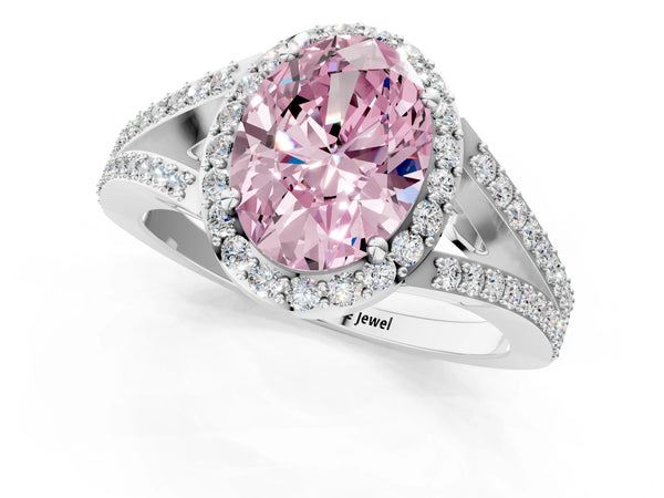 White gold Fancy Pink Oval  Halo Split Shank Pave Diamond Ring with Four-Prong Setting