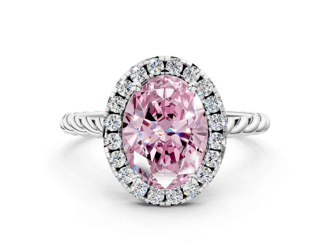 White gold Fancy Pink Oval  Halo Twisted Band Four-Prong Diamond Ring_20
