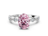 White gold Fancy Pink Oval  Milgrain Bezel Diamond Engagement Ring with Solitaire Prong Setting_167