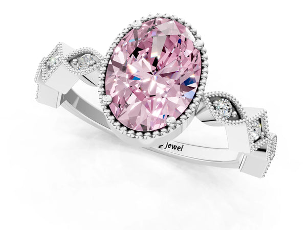 White gold Fancy Pink Oval  Milgrain Marquise Diamond Twist Band Ring