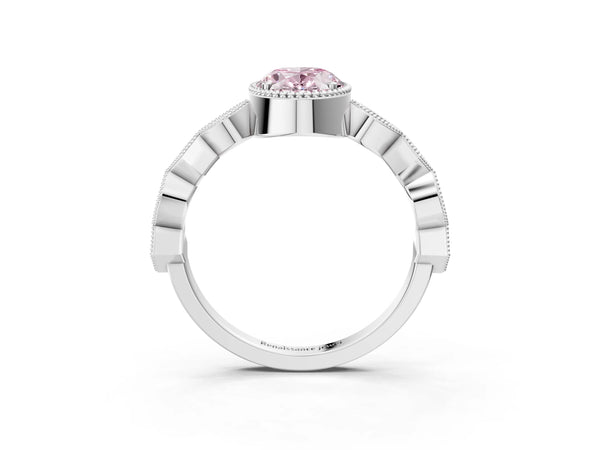 White gold Fancy Pink Oval  Milgrain Marquise Diamond Twist Band Ring