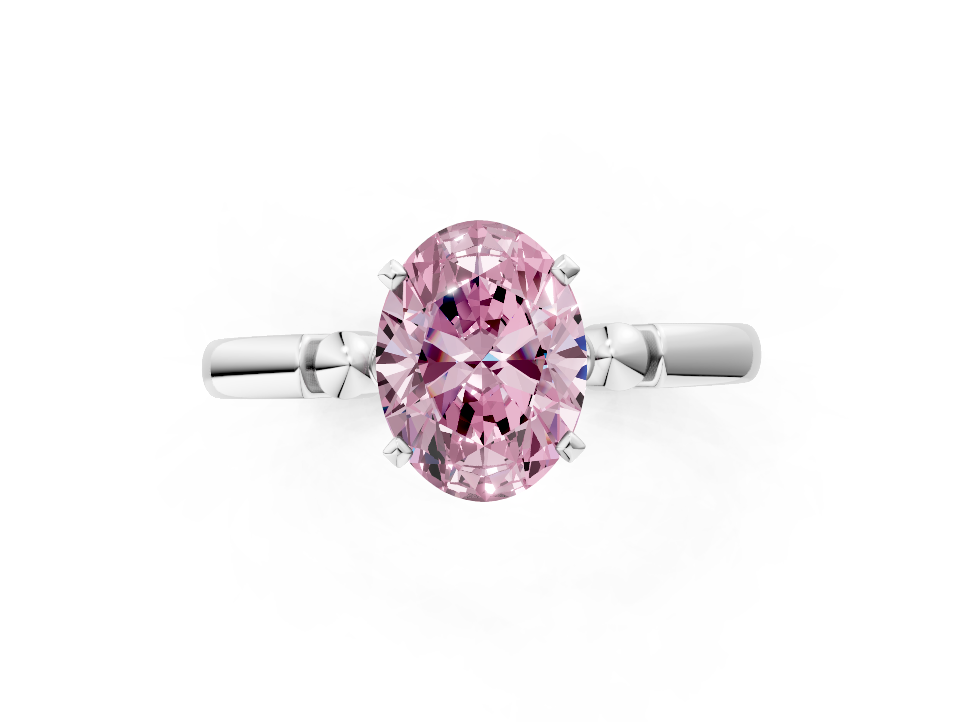 White gold Fancy Pink Oval  Solitaire Beaded Band with Four-Prong Setting_24