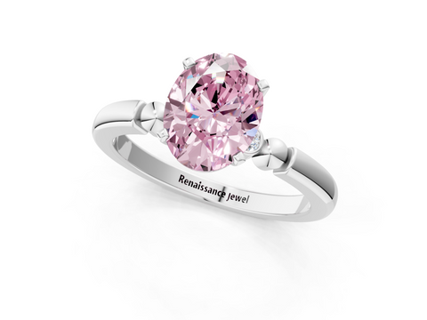 White gold Fancy Pink Oval  Solitaire Beaded Band with Four-Prong Setting_25