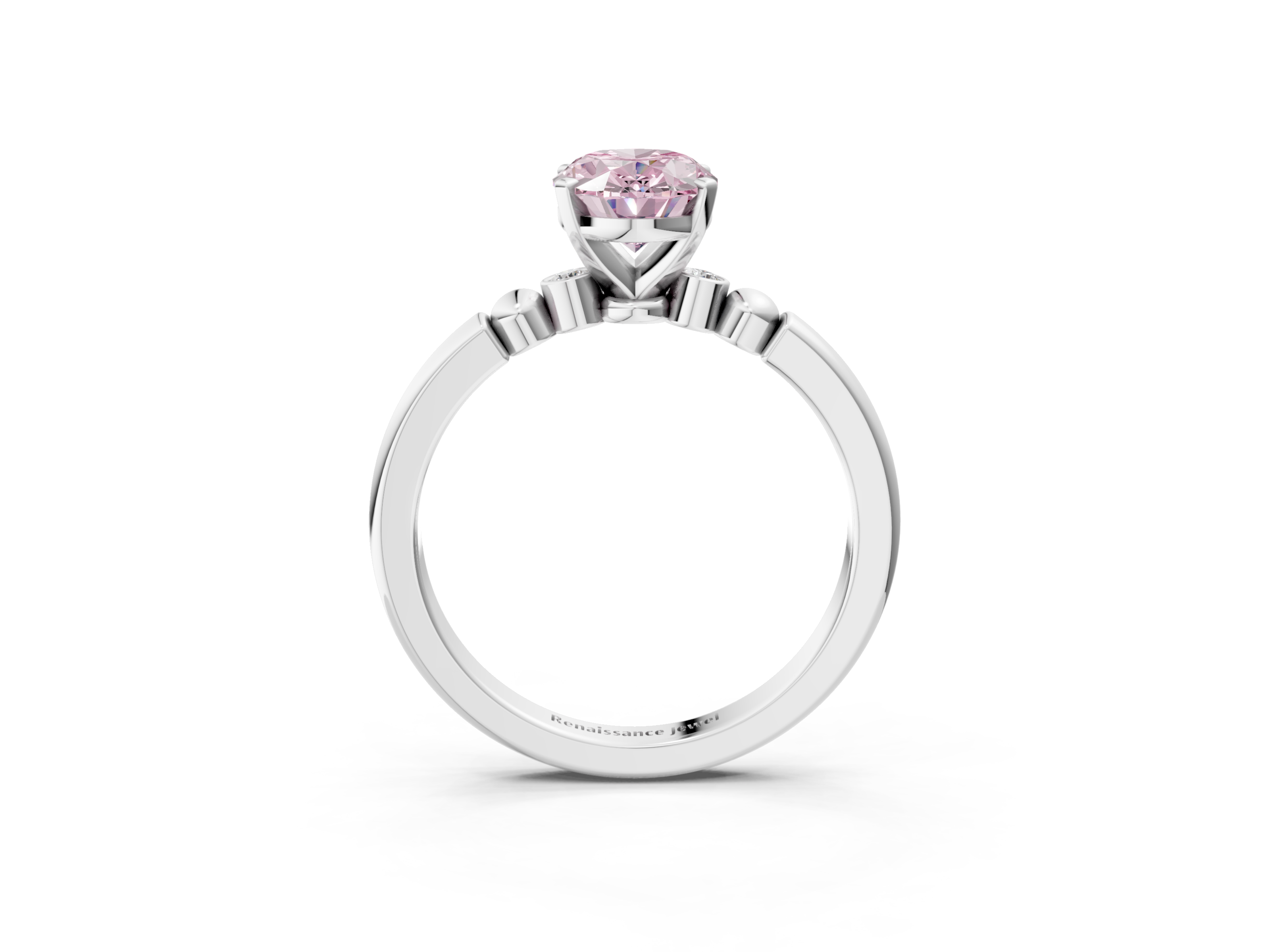 White gold Fancy Pink Oval  Solitaire Beaded Band with Four-Prong Setting_27