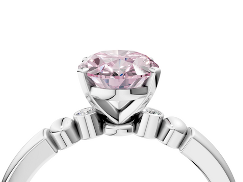 White gold Fancy Pink Oval  Solitaire Beaded Band with Four-Prong Setting_28