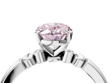 White gold Fancy Pink Oval  Solitaire Beaded Band with Four-Prong Setting_62