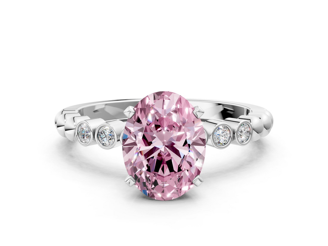 White gold Fancy Pink Oval  Solitaire Bezel Accent Diamond Engagement Ring with Beaded Band and Four-Prong Setting_20