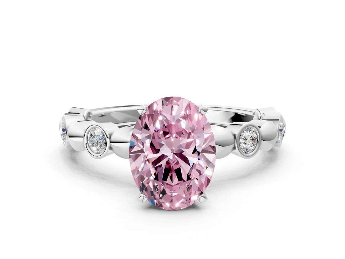 White gold Fancy Pink Oval  Solitaire Bezel-Set Diamond Ring with Beaded Band and Four-Prong Setting_32