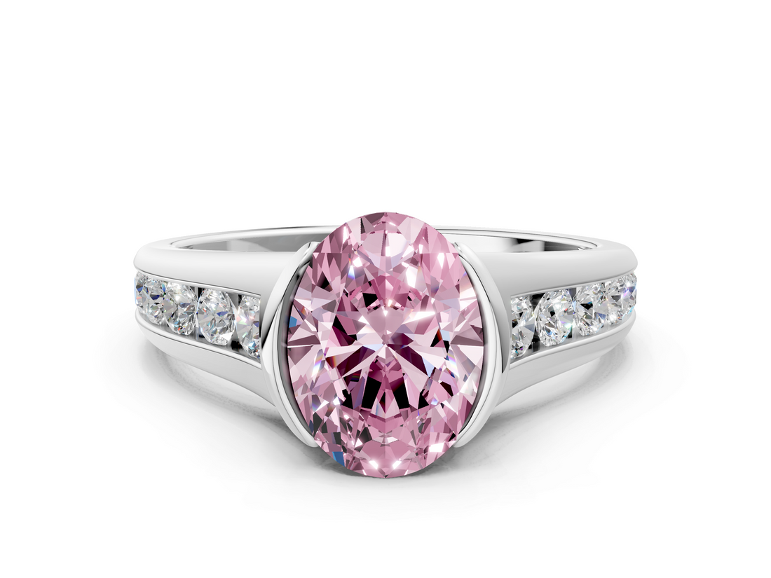 White gold Fancy Pink Oval  Solitaire Bezel-Set Diamond Ring with Channel-Set Band_37