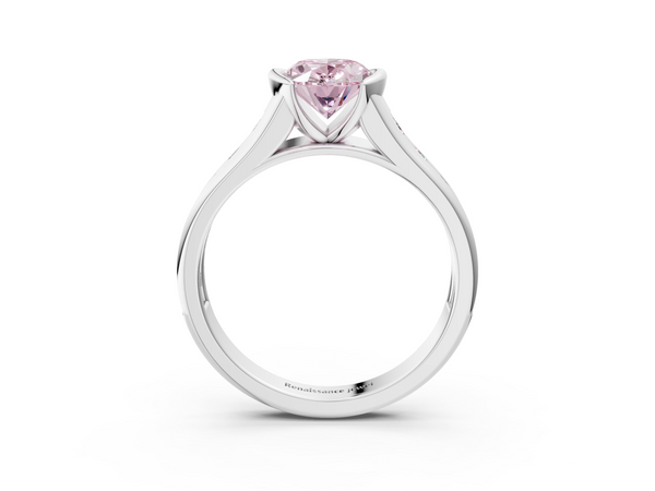 White gold Fancy Pink Oval  Solitaire Bezel-Set Diamond Ring with Channel-Set Band