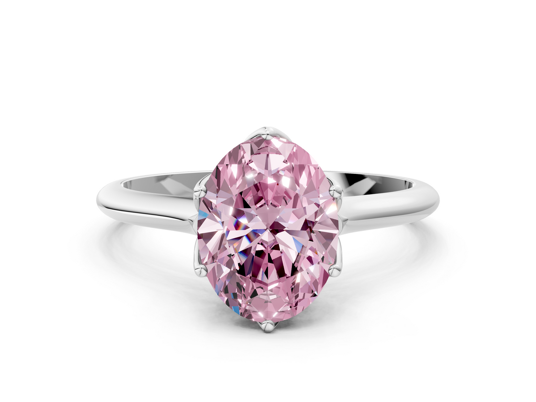 White gold Fancy Pink Oval  Solitaire Cathedral Diamond Ring with Six-Prong Setting_17
