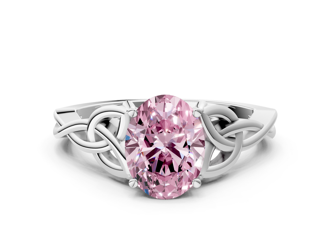 White gold Fancy Pink Oval  Solitaire Celtic Knot Engagement Ring with Four-Prong Setting_58