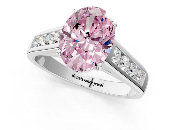Platinum Fancy Pink Oval  Solitaire Channel-Set Diamond Engagement Ring with Four-Prong Setting