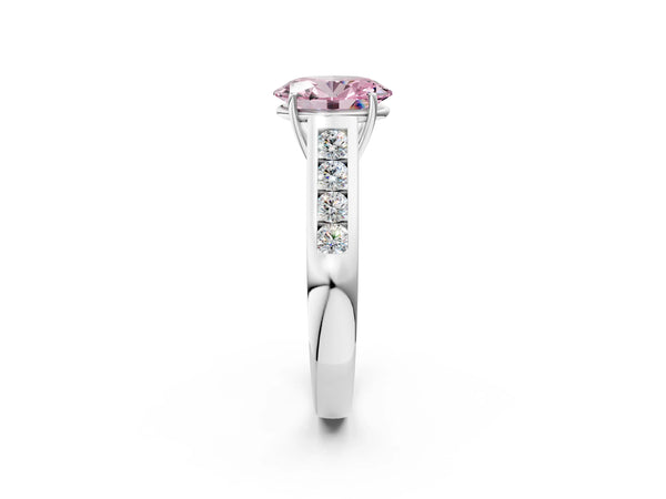 Platinum Fancy Pink Oval  Solitaire Channel-Set Diamond Engagement Ring with Four-Prong Setting