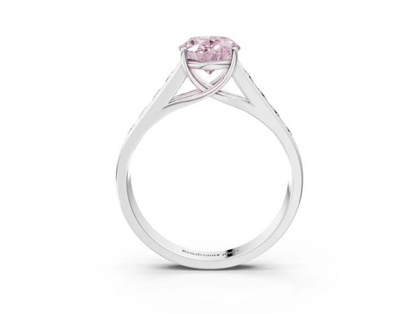 Platinum Fancy Pink Oval  Solitaire Channel-Set Diamond Engagement Ring with Four-Prong Setting