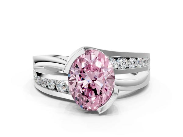 White gold Fancy Pink Oval  Solitaire Channel-Set Split Shank Ring with Tension Prong Setting