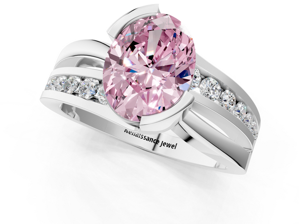 White gold Fancy Pink Oval  Solitaire Channel-Set Split Shank Ring with Tension Prong Setting