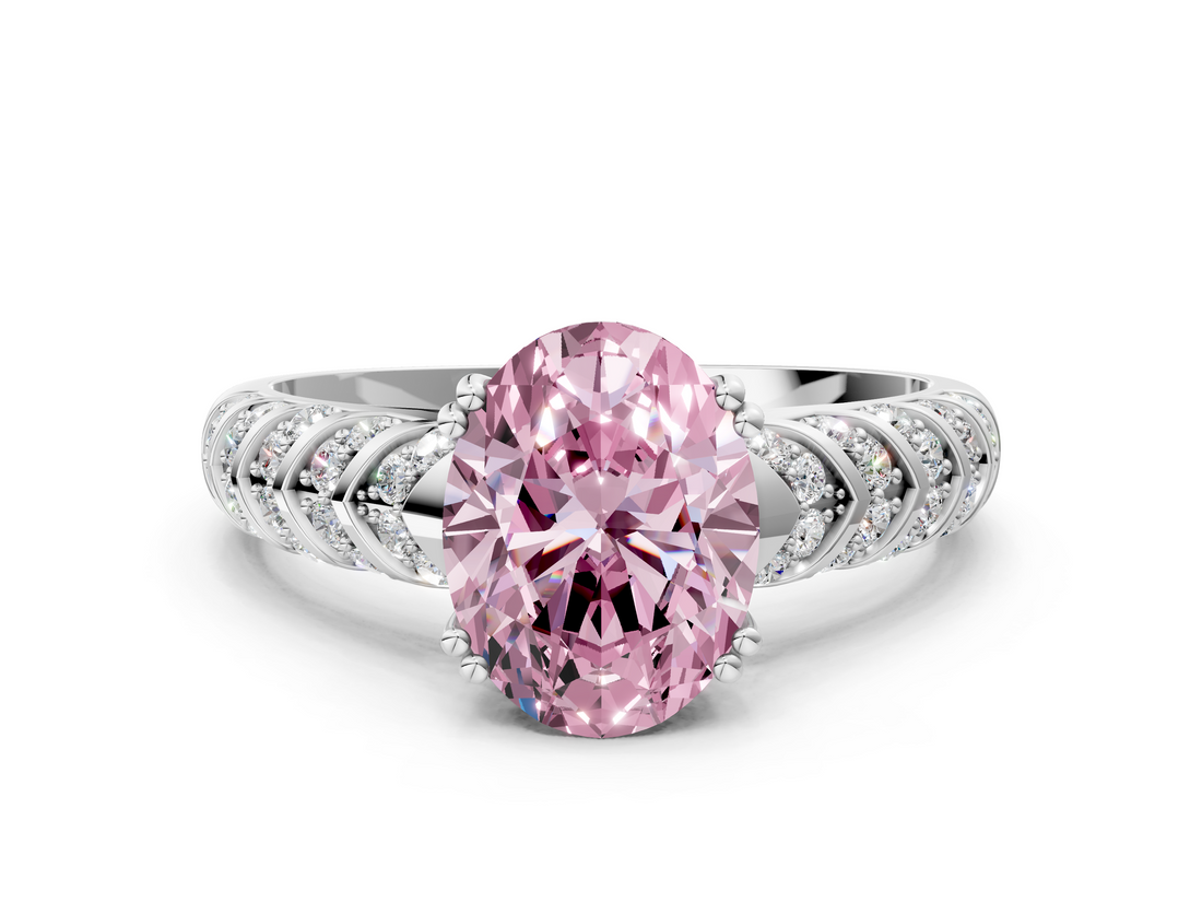 White gold Fancy Pink Oval  Solitaire Chevron Pave Diamond Engagement Ring with Six-Prong Setting_3