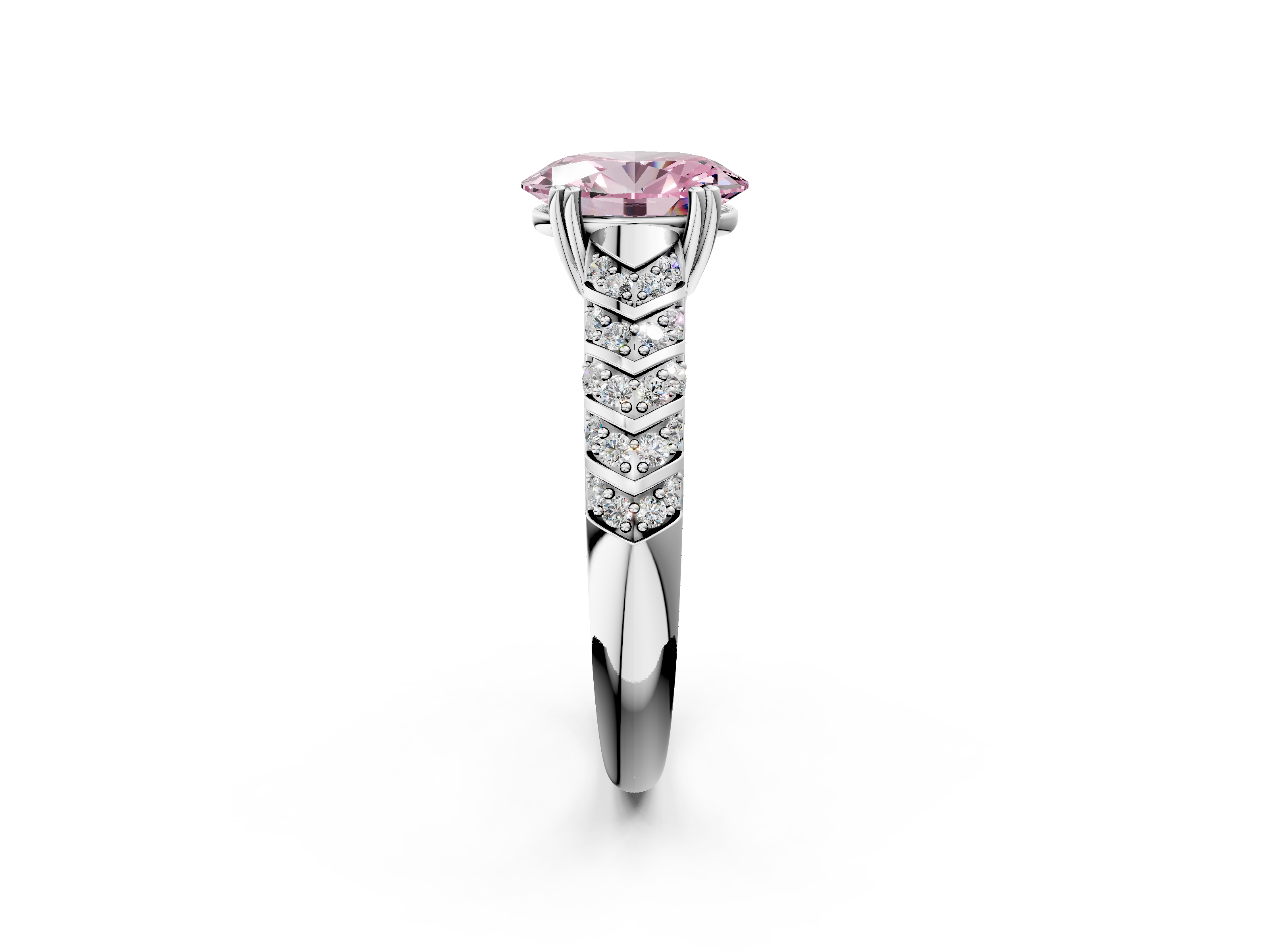 White gold Fancy Pink Oval  Solitaire Chevron Pave Diamond Engagement Ring with Six-Prong Setting_5