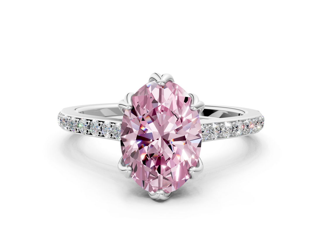 White gold Fancy Pink Oval  Solitaire Diamond Engagement Ring with Pave Band and Six-Prong Setting_20