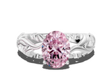 White gold Fancy Pink Oval  Solitaire Diamond Leaf Vine Band with Prong Setting_24