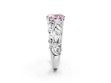White gold Fancy Pink Oval  Solitaire Diamond Leaf Vine Band with Prong Setting_25