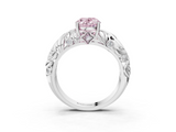 White gold Fancy Pink Oval  Solitaire Diamond Leaf Vine Band with Prong Setting_27