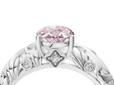 White gold Fancy Pink Oval  Solitaire Diamond Leaf Vine Band with Prong Setting_28