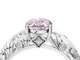 White gold Fancy Pink Oval  Solitaire Diamond Leaf Vine Band with Prong Setting_29