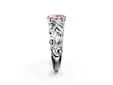 White gold Fancy Pink Oval  Solitaire Diamond Leaf Vine Band with Prong Setting_30