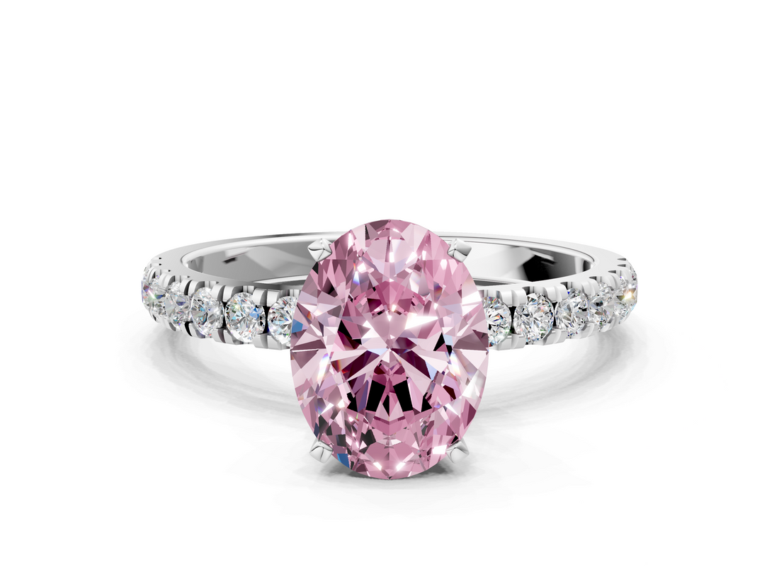 White gold Fancy Pink Oval  Solitaire Diamond Pavé Band with Four-Prong Setting_28
