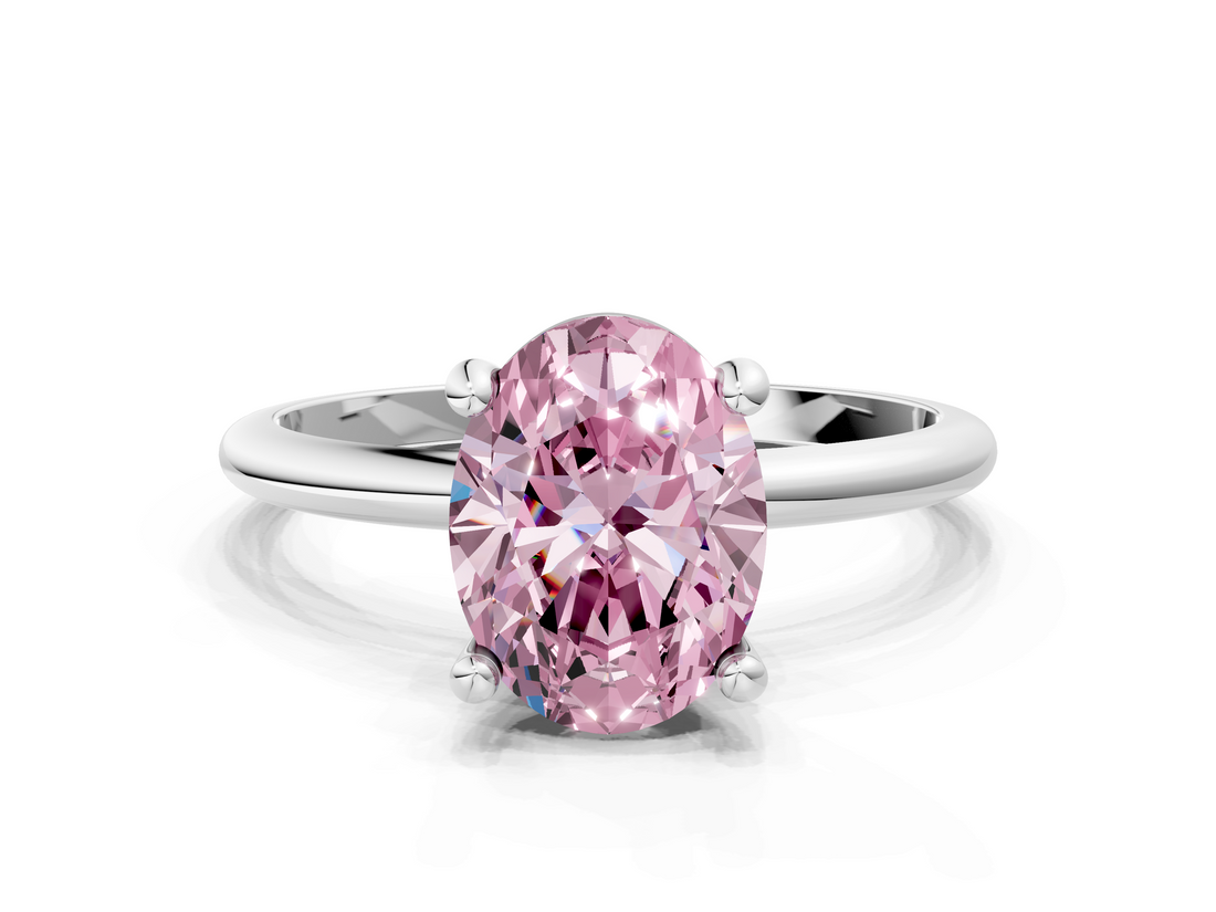 White gold Fancy Pink Oval  Solitaire Diamond Ring with 4-Prong Setting on a Classic Band_3