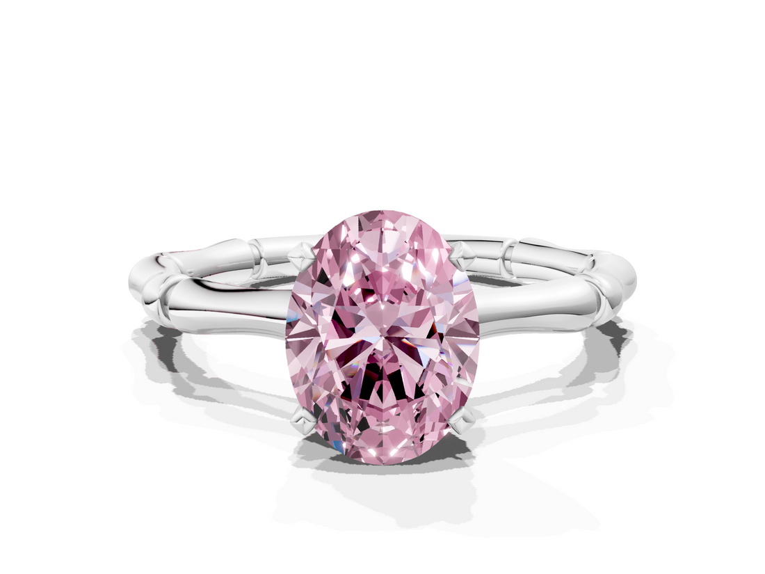 White gold Fancy Pink Oval  Solitaire Diamond Ring with Bamboo Band and Four-Prong Setting_72
