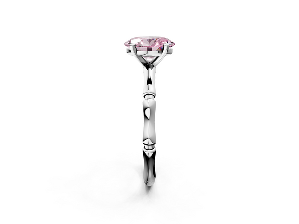 White gold Fancy Pink Oval  Solitaire Diamond Ring with Bamboo Band and Four-Prong Setting