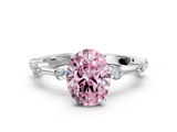 White gold Fancy Pink Oval  Solitaire Diamond Ring with Bezel Set Side Stones and Prong Setting_3