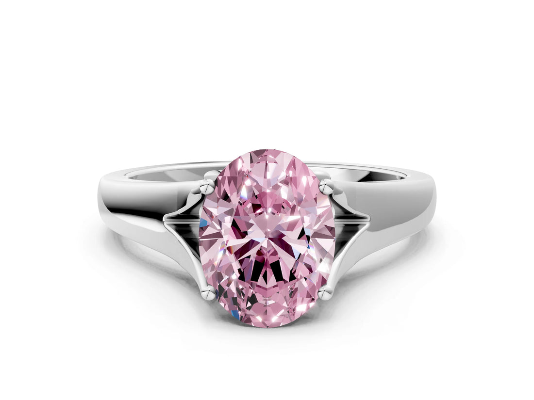 White gold Fancy Pink Oval  Solitaire Diamond Ring with Cathedral Band and Four-Prong Setting_84