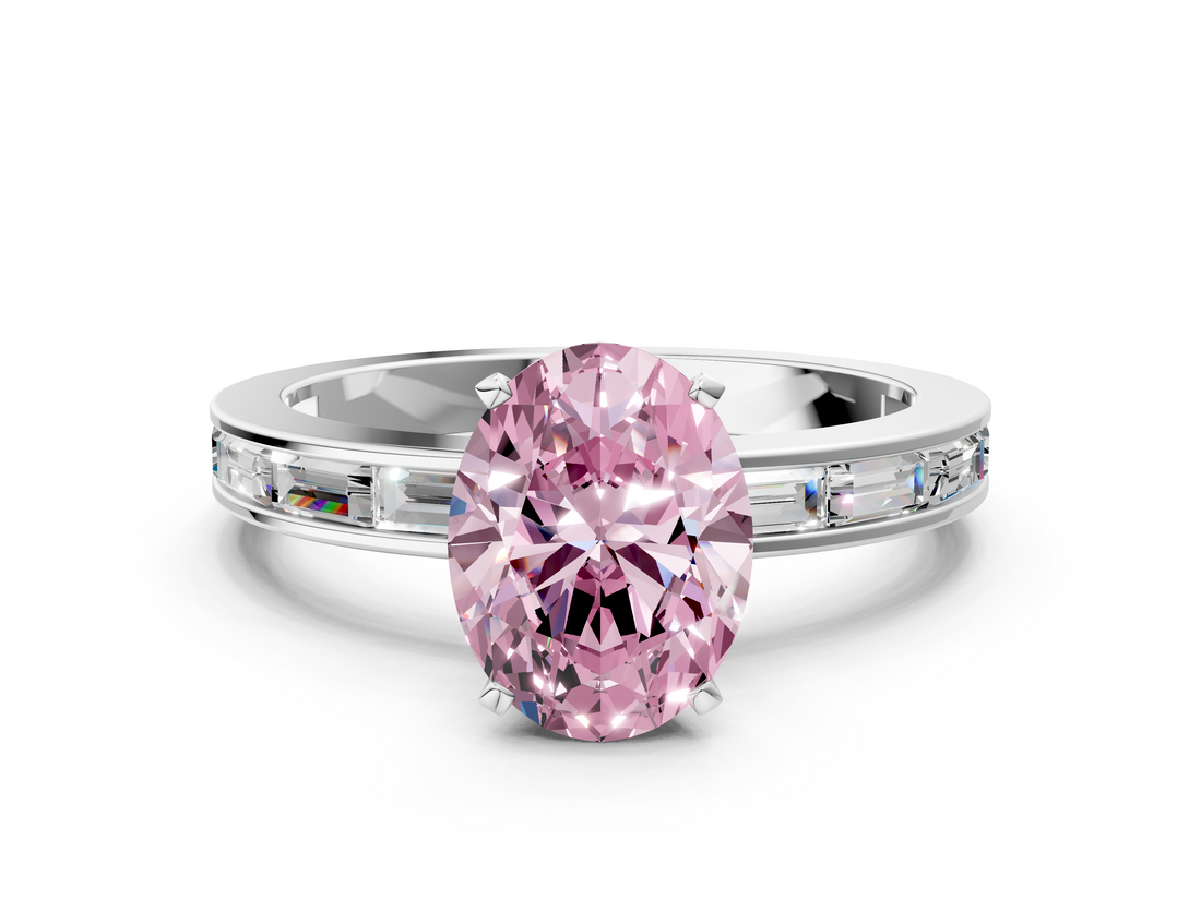 White gold Fancy Pink Oval  Solitaire Diamond Ring with Channel-Set Baguette Band and Four-Prong Setting_114