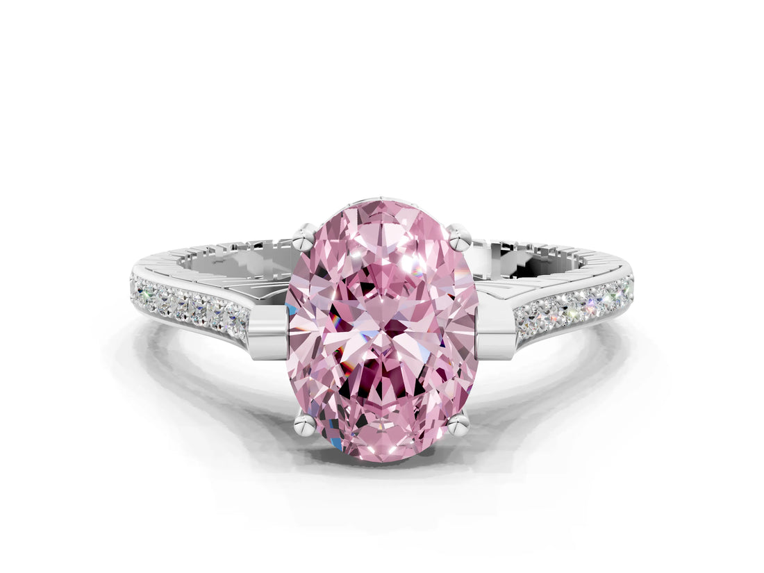 White gold Fancy Pink Oval  Solitaire Diamond Ring with Channel Set Band and Bezel Prong Setting_56