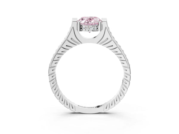 White gold Fancy Pink Oval  Solitaire Diamond Ring with Channel Set Band and Bezel Prong Setting