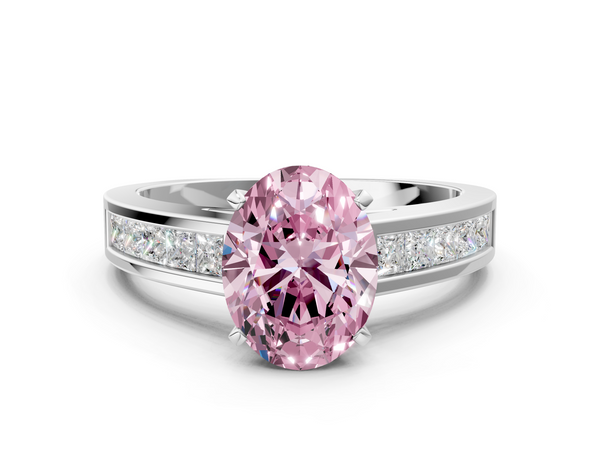 Platinum Fancy Pink Oval  Solitaire Diamond Ring with Channel-Set Band and Four-Prong Setting