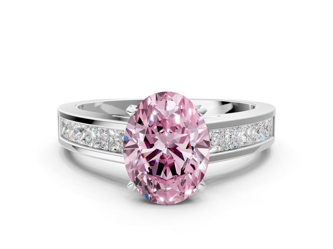 White gold Fancy Pink Oval  Solitaire Diamond Ring with Channel-Set Band and Four-Prong Setting_3