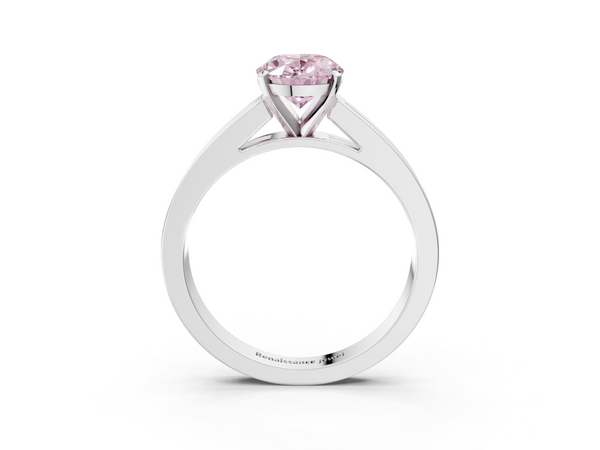 Platinum Fancy Pink Oval  Solitaire Diamond Ring with Channel-Set Band and Four-Prong Setting