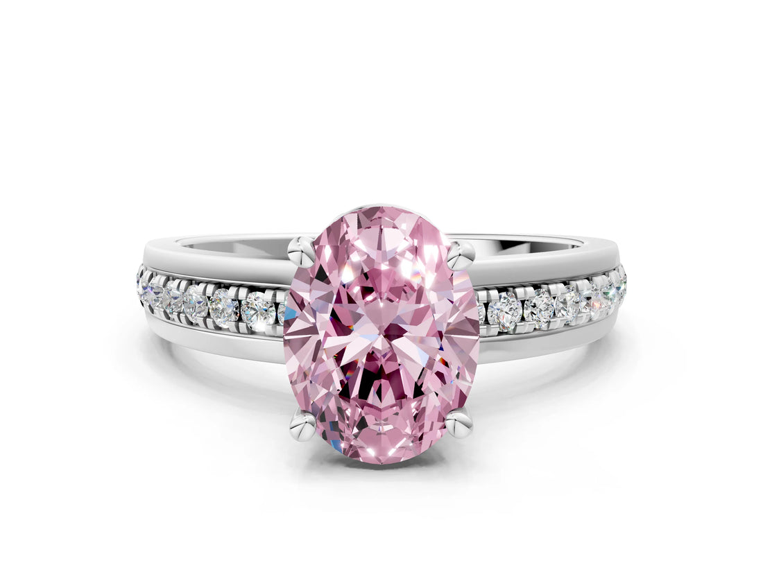 White gold Fancy Pink Oval  Solitaire Diamond Ring with Channel Set Band and Six-Prong Setting_48
