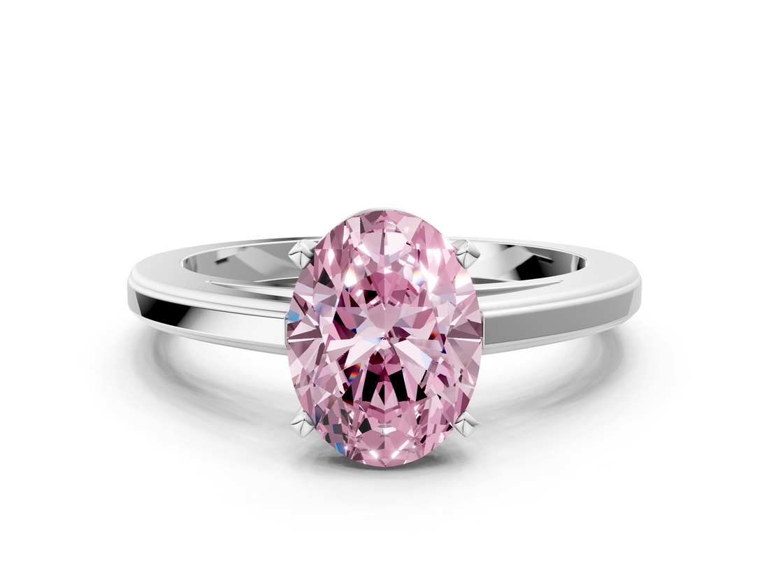 White gold Fancy Pink Oval  Solitaire Diamond Ring with Four-Prong Setting and Classic Band_3
