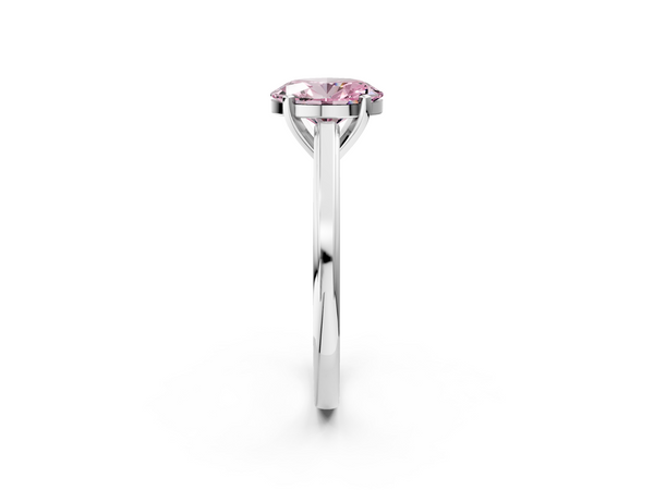 White gold Fancy Pink Oval  Solitaire Diamond Ring with Four-Prong Setting and Classic Band