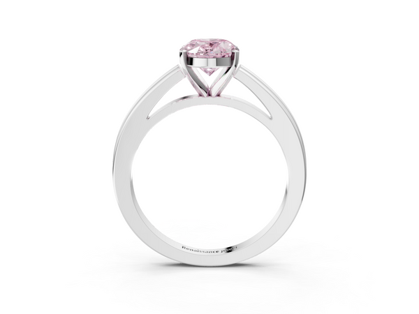 White gold Fancy Pink Oval  Solitaire Diamond Ring with Four-Prong Setting and Classic Band