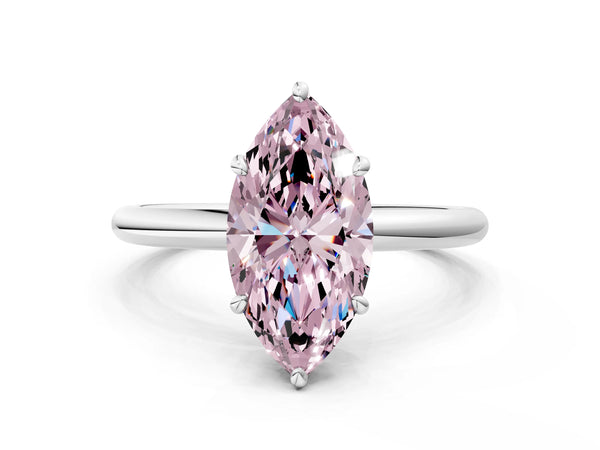 White gold Fancy Pink Oval  Solitaire Diamond Ring with Four-Prong Setting on a Plain Band