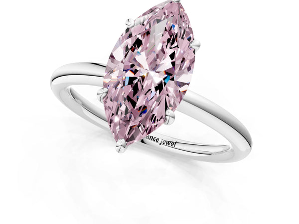 White gold Fancy Pink Oval  Solitaire Diamond Ring with Four-Prong Setting on a Plain Band