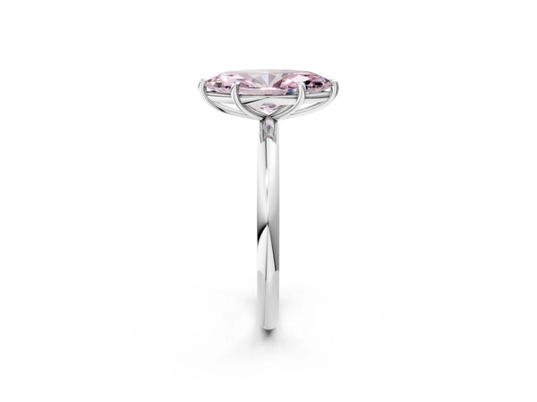 White gold Fancy Pink Oval  Solitaire Diamond Ring with Four-Prong Setting on a Plain Band