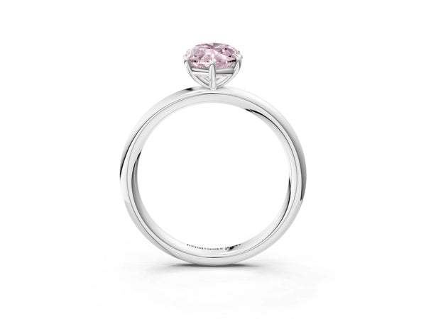 White gold Fancy Pink Oval  Solitaire Diamond Ring with Four-Prong Setting on a Plain Band